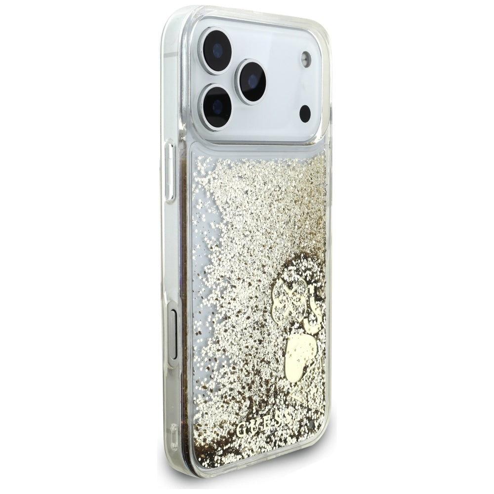 Skyddsfodral för Apple iPhone 17 Pro, Guess, Liquid Glitter Charms, Guld