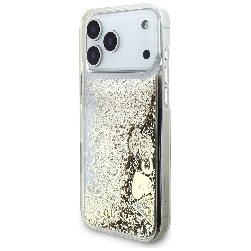 Skyddsfodral för Apple iPhone 17 Pro, Guess, Liquid Glitter Charms, Guld