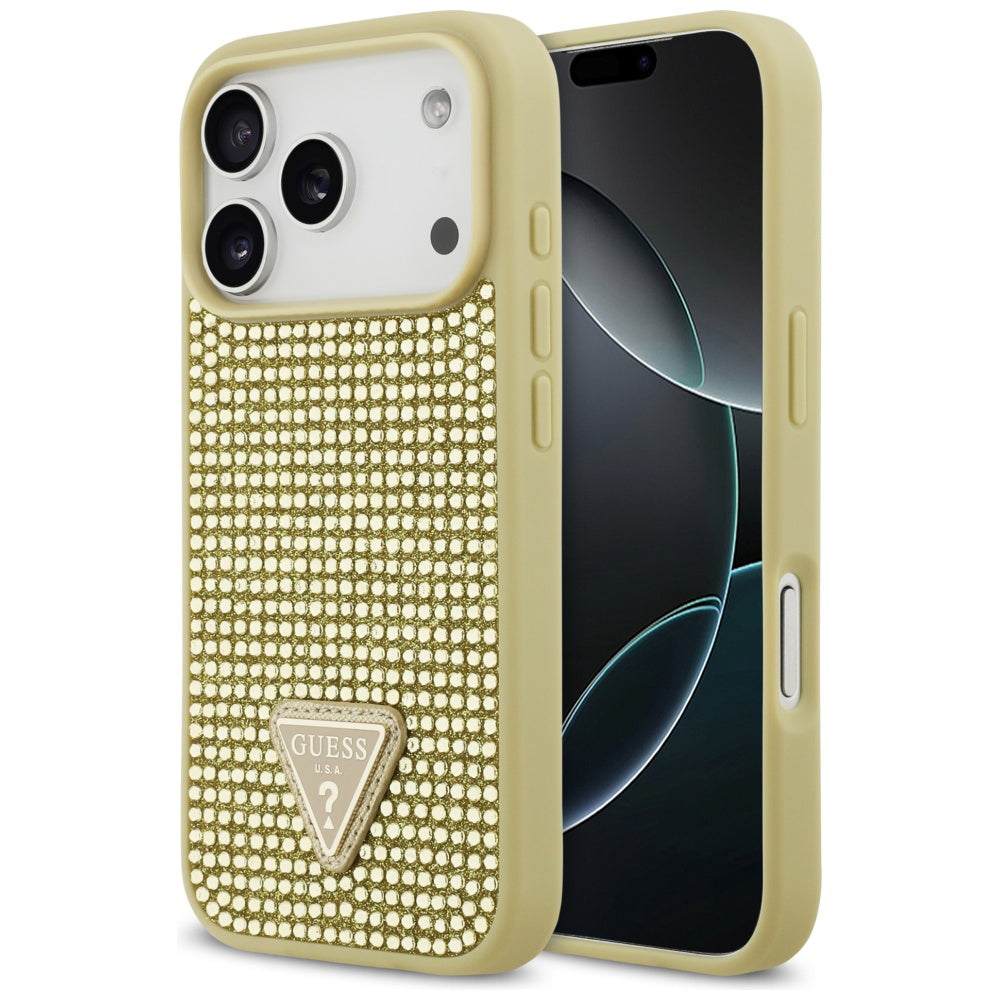 Skyddsfodral för Apple iPhone 17 Pro, Guess, Rhinestone Triangle Logo, Guld