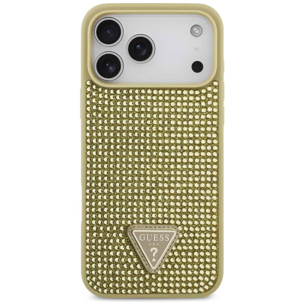 Skyddsfodral för Apple iPhone 17 Pro, Guess, Rhinestone Triangle Logo, Guld