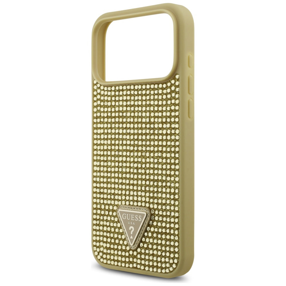 Skyddsfodral för Apple iPhone 17 Pro, Guess, Rhinestone Triangle Logo, Guld
