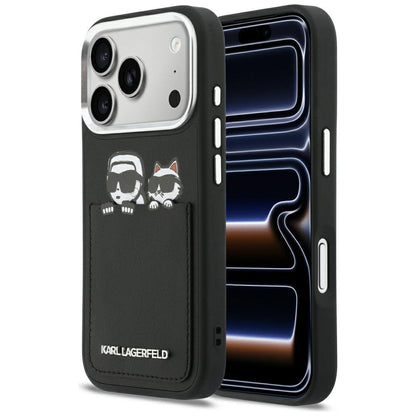 Fodral för Apple iPhone 17 Pro, Karl Lagerfeld, Karl & Choupette Print with Pocket, Svart