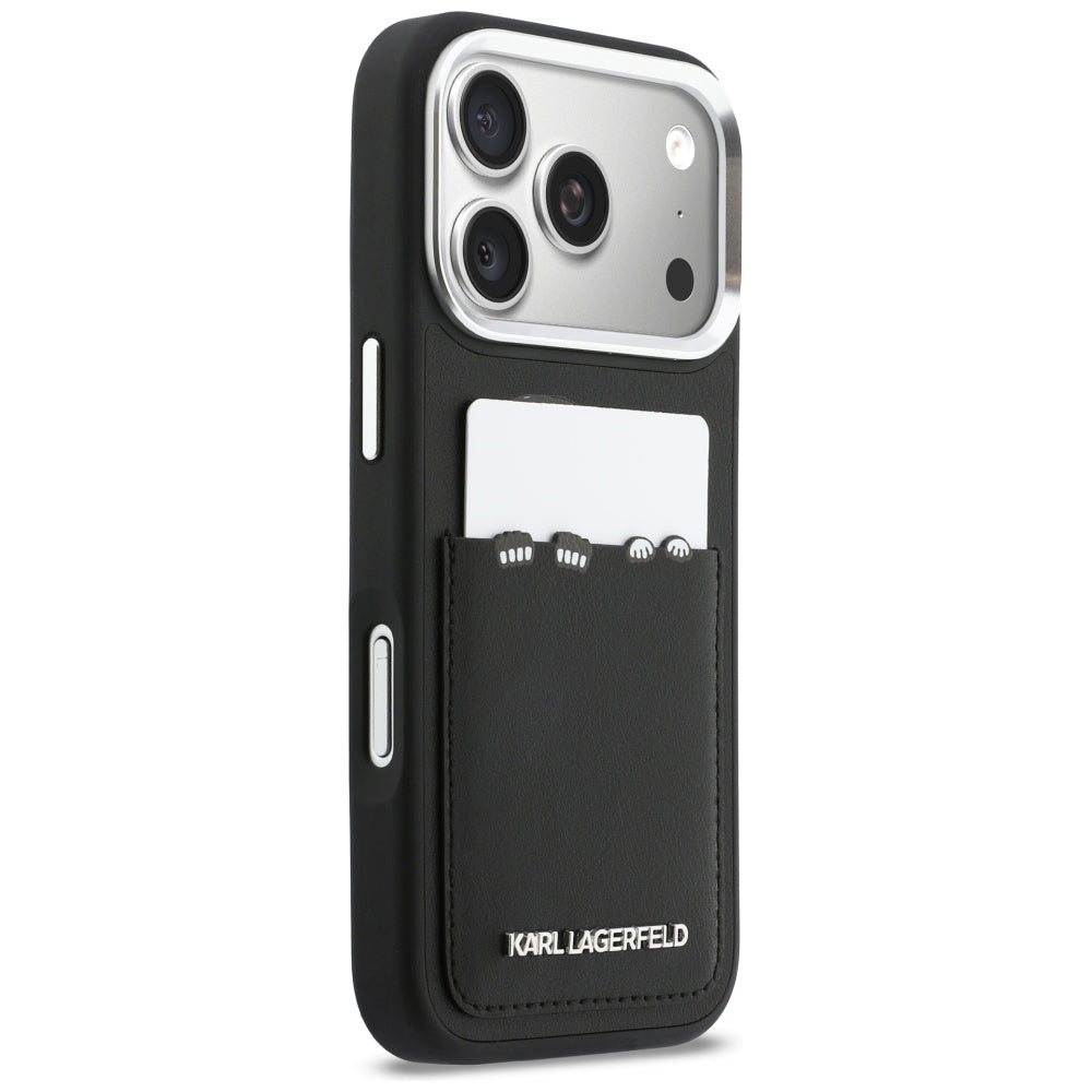 Fodral för Apple iPhone 17 Pro, Karl Lagerfeld, Karl & Choupette Print with Pocket, Svart