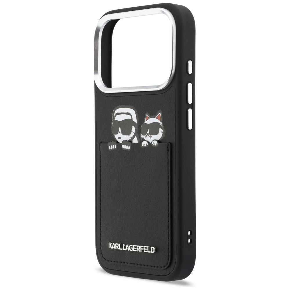 Fodral för Apple iPhone 17 Pro, Karl Lagerfeld, Karl & Choupette Print with Pocket, Svart