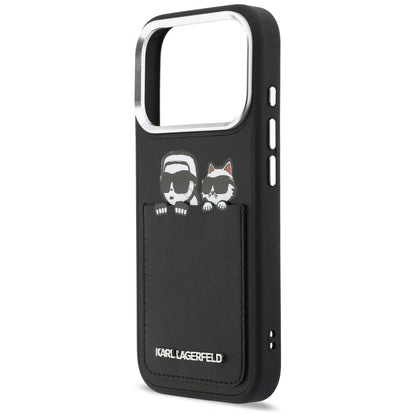 Fodral för Apple iPhone 17 Pro, Karl Lagerfeld, Karl & Choupette Print with Pocket, Svart