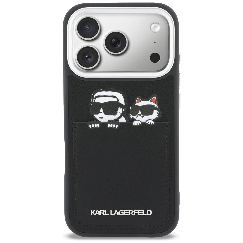 Fodral för Apple iPhone 17 Pro, Karl Lagerfeld, Karl & Choupette Print with Pocket, Svart