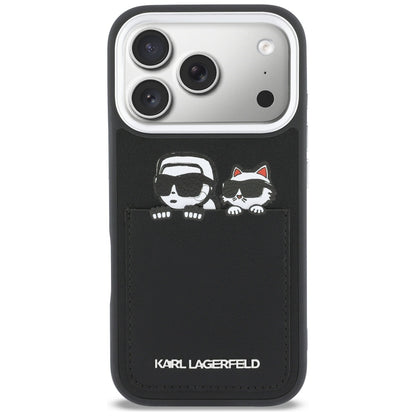 Fodral för Apple iPhone 17 Pro, Karl Lagerfeld, Karl & Choupette Print with Pocket, Svart