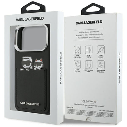 Fodral för Apple iPhone 17 Pro, Karl Lagerfeld, Karl & Choupette Print with Pocket, Svart
