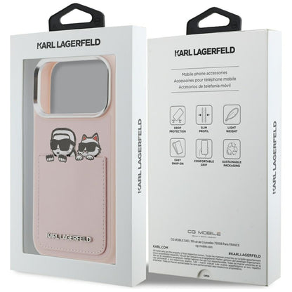 Fodral för Apple iPhone 17 Pro, Karl Lagerfeld, Karl & Choupette Print with Pocket, Rosa