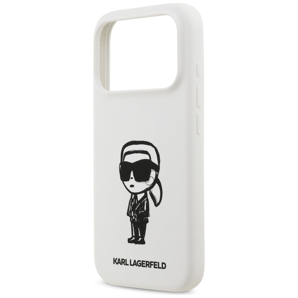 Fodral för Apple iPhone 17 Pro, Karl Lagerfeld, Sketch and Logo Karl, Vit