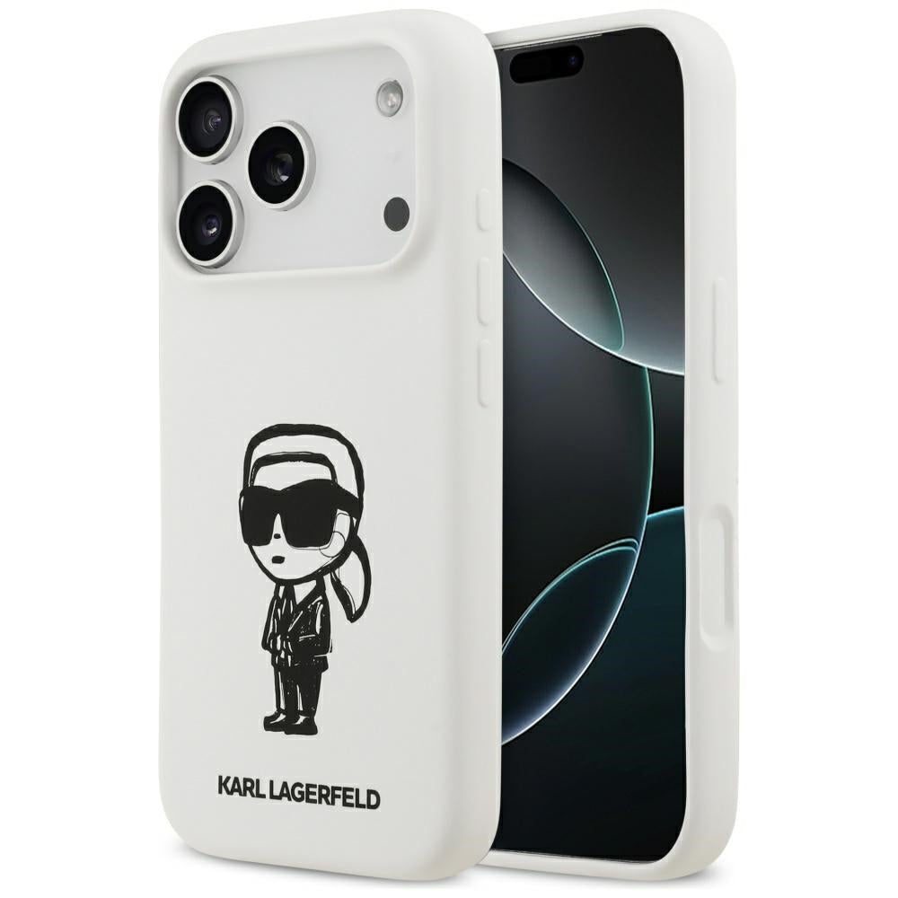 Fodral för Apple iPhone 17 Pro, Karl Lagerfeld, Sketch and Logo Karl, Vit