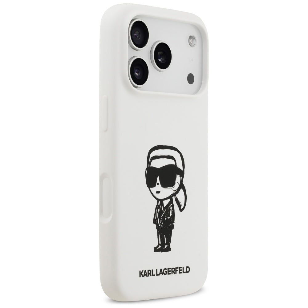 Fodral för Apple iPhone 17 Pro, Karl Lagerfeld, Sketch and Logo Karl, Vit