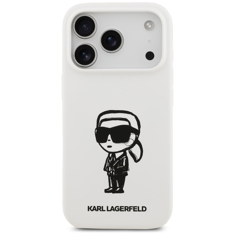 Fodral för Apple iPhone 17 Pro, Karl Lagerfeld, Sketch and Logo Karl, Vit