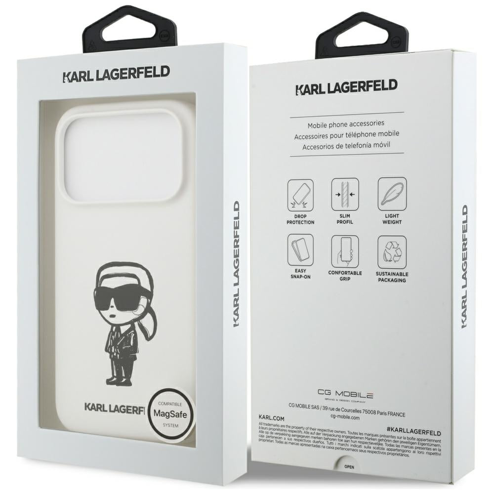 Fodral för Apple iPhone 17 Pro, Karl Lagerfeld, Sketch and Logo Karl, Vit