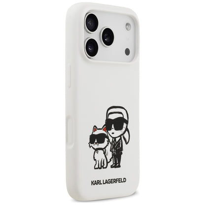 Fodral för Apple iPhone 17 Pro, Karl Lagerfeld, Sketch and Logo Karl & Choupette, Vit