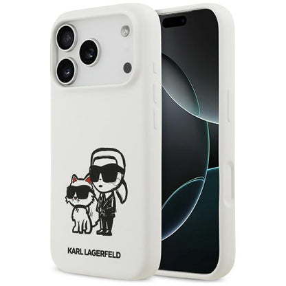 Fodral för Apple iPhone 17 Pro, Karl Lagerfeld, Sketch and Logo Karl & Choupette, Vit