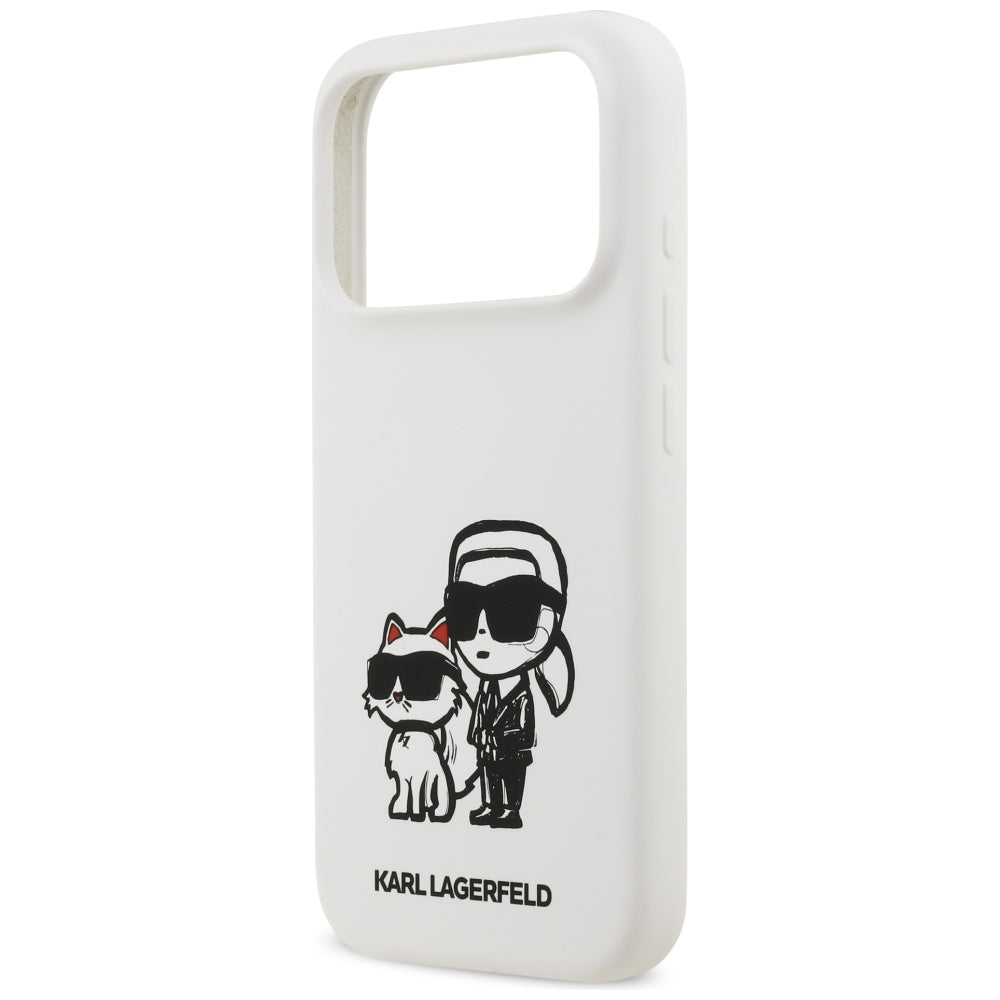Fodral för Apple iPhone 17 Pro, Karl Lagerfeld, Sketch and Logo Karl & Choupette, Vit