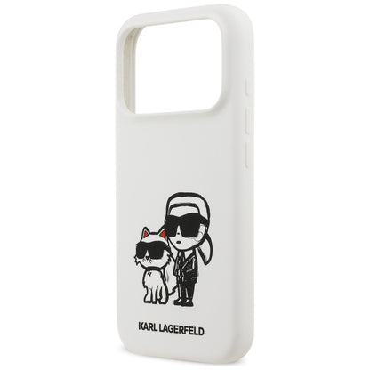 Fodral för Apple iPhone 17 Pro, Karl Lagerfeld, Sketch and Logo Karl & Choupette, Vit