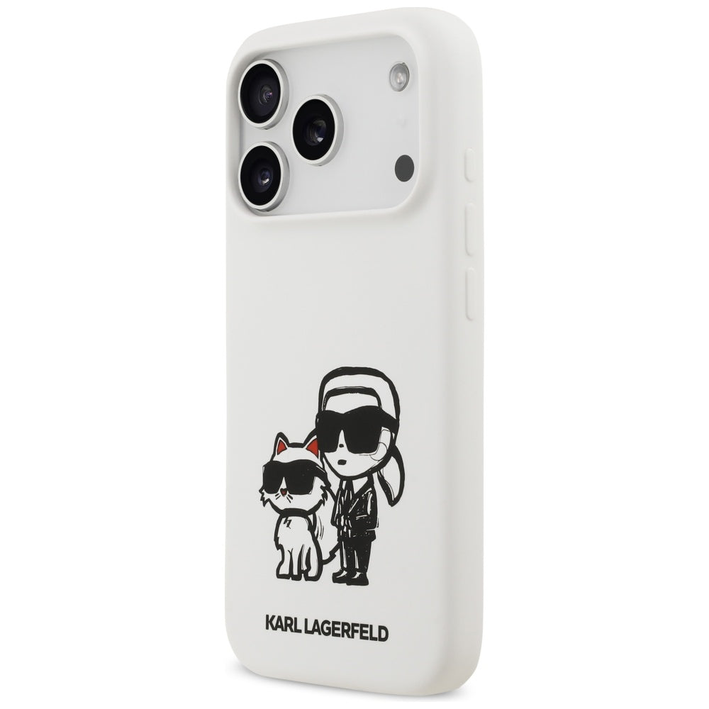 Fodral för Apple iPhone 17 Pro, Karl Lagerfeld, Sketch and Logo Karl & Choupette, Vit