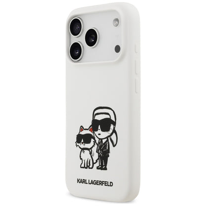 Fodral för Apple iPhone 17 Pro, Karl Lagerfeld, Sketch and Logo Karl & Choupette, Vit