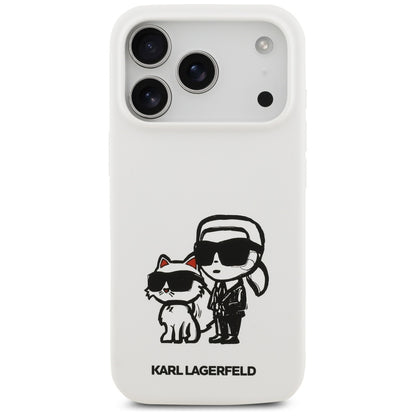 Fodral för Apple iPhone 17 Pro, Karl Lagerfeld, Sketch and Logo Karl & Choupette, Vit