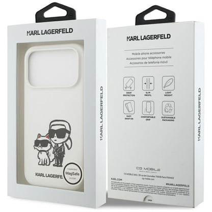 Fodral för Apple iPhone 17 Pro, Karl Lagerfeld, Sketch and Logo Karl & Choupette, Vit