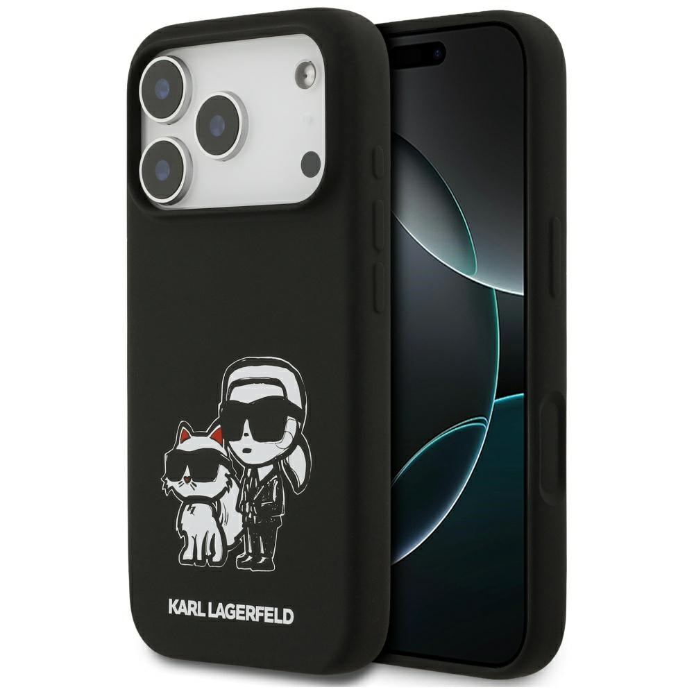 Fodral för Apple iPhone 17 Pro, Karl Lagerfeld, Sketch and Logo Karl & Choupette, Svart