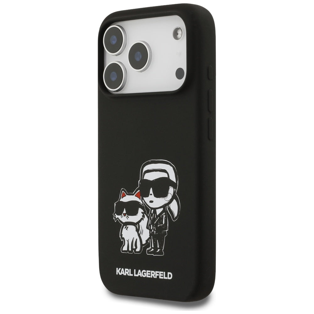 Fodral för Apple iPhone 17 Pro, Karl Lagerfeld, Sketch and Logo Karl & Choupette, Svart