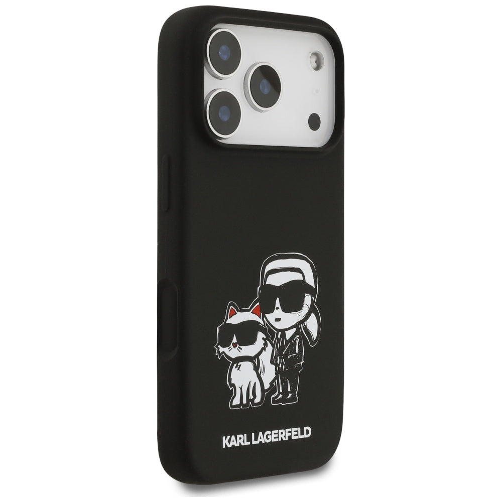 Fodral för Apple iPhone 17 Pro, Karl Lagerfeld, Sketch and Logo Karl & Choupette, Svart