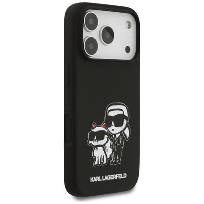 Fodral för Apple iPhone 17 Pro, Karl Lagerfeld, Sketch and Logo Karl & Choupette, Svart