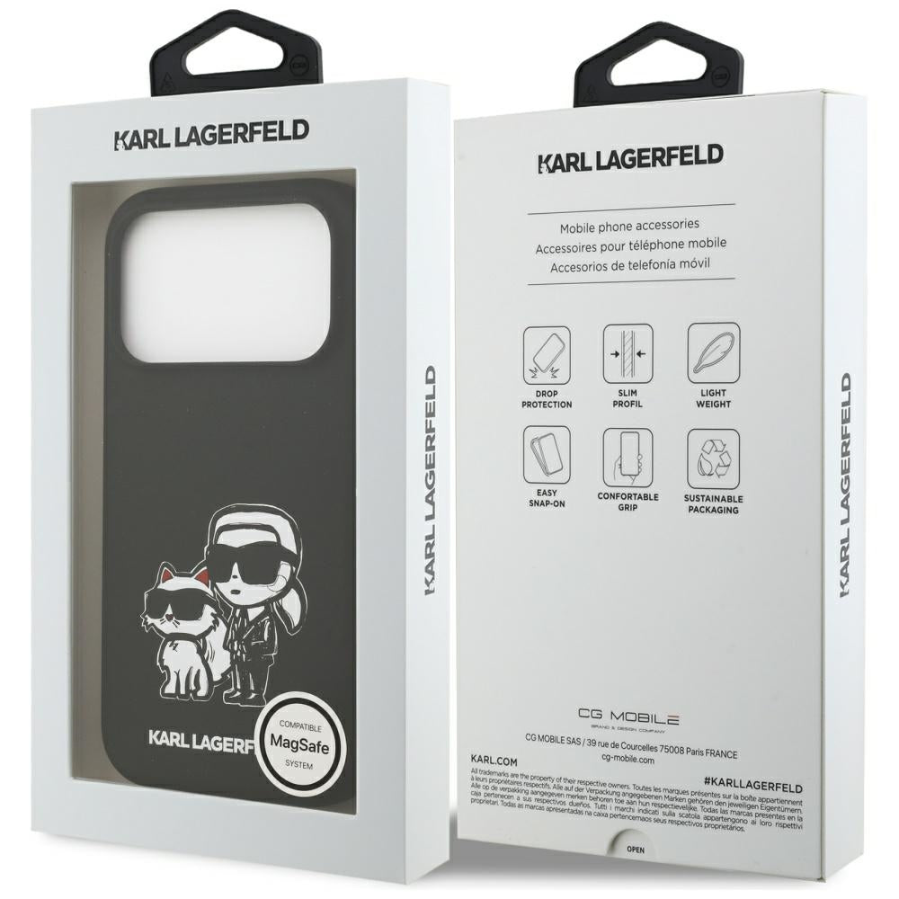 Fodral för Apple iPhone 17 Pro, Karl Lagerfeld, Sketch and Logo Karl & Choupette, Svart
