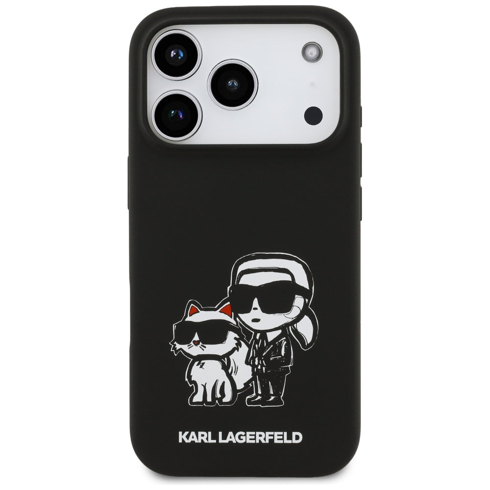 Fodral för Apple iPhone 17 Pro, Karl Lagerfeld, Sketch and Logo Karl & Choupette, Svart