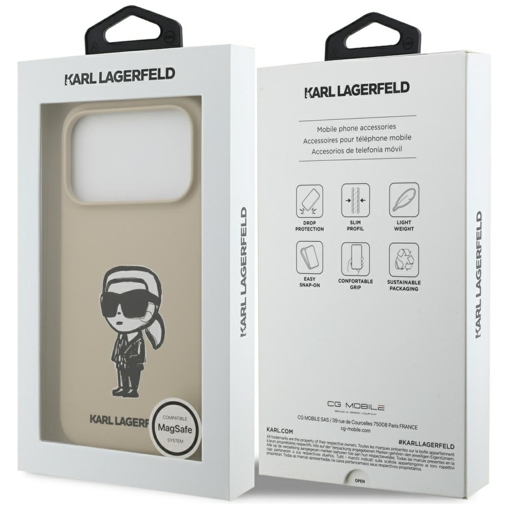 Fodral för Apple iPhone 17 Pro, Karl Lagerfeld, Sketch and Logo Karl, Brun
