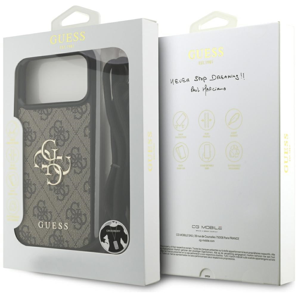 Fodral för Apple iPhone 17 Pro Max, Guess, 4G CBDY Big Logo med Snoddrem, Brun