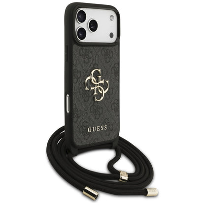 Fodral för Apple iPhone 17 Pro Max, Guess, 4G CBDY Big Logo med snoddrem, Svart
