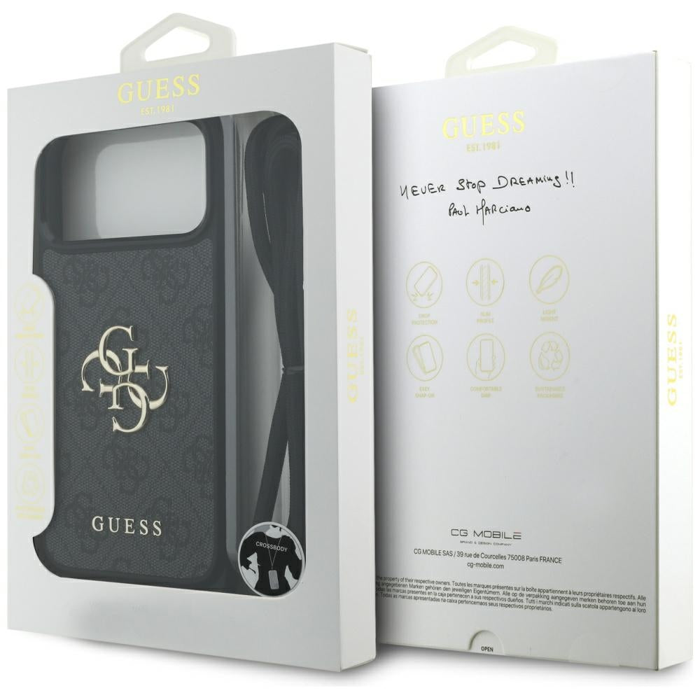 Fodral för Apple iPhone 17 Pro Max, Guess, 4G CBDY Big Logo med snoddrem, Svart