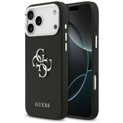 Fodral för Apple iPhone 17 Pro Max, Guess, 4G Grained Big and Classic Logo, Svart Silver