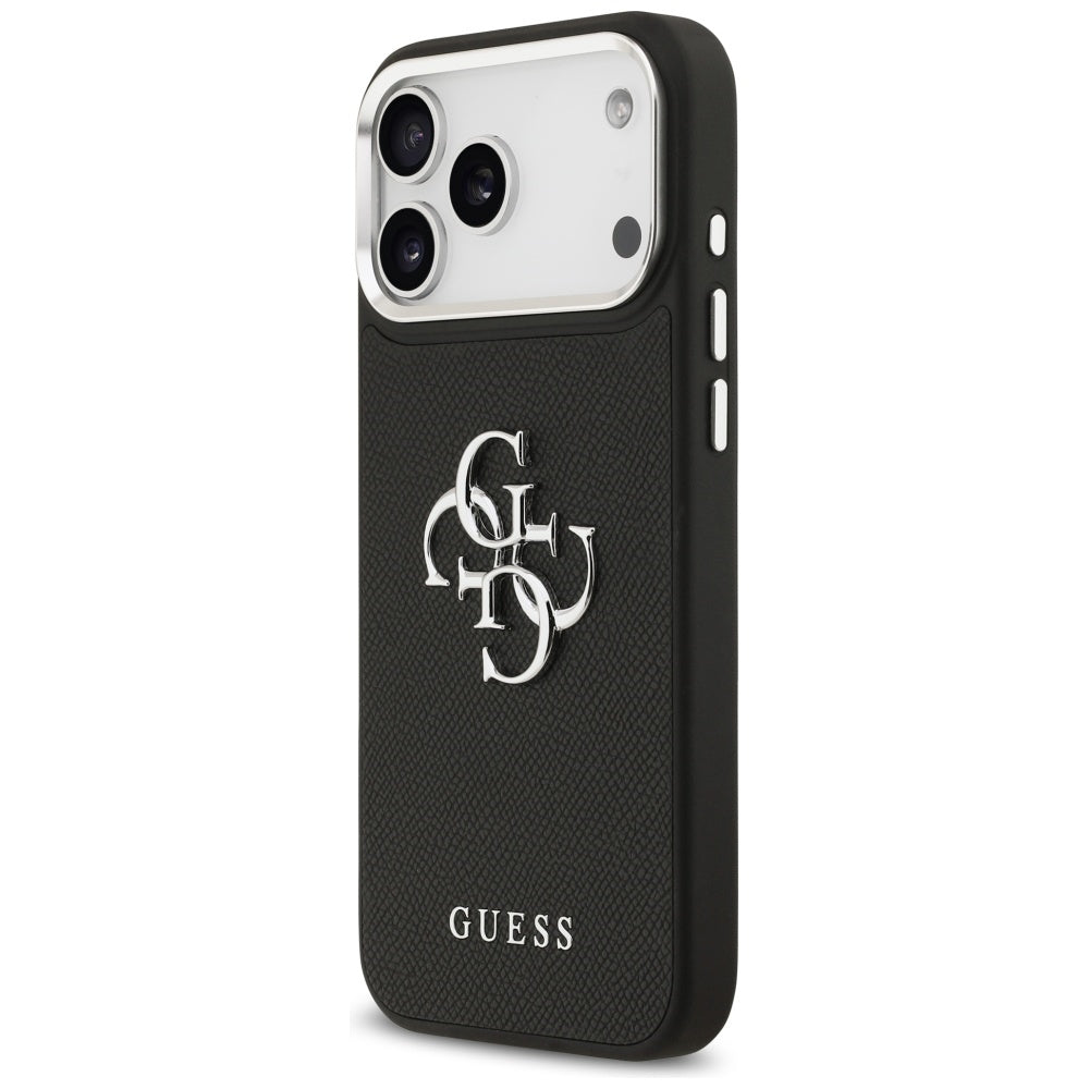 Fodral för Apple iPhone 17 Pro Max, Guess, 4G Grained Big and Classic Logo, Svart Silver
