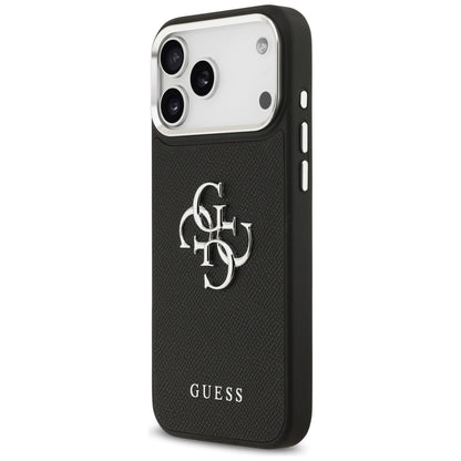 Fodral för Apple iPhone 17 Pro Max, Guess, 4G Grained Big and Classic Logo, Svart Silver