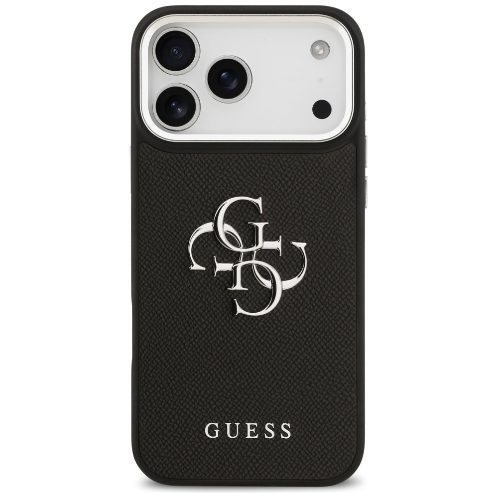 Fodral för Apple iPhone 17 Pro Max, Guess, 4G Grained Big and Classic Logo, Svart Silver