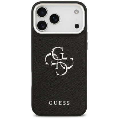 Fodral för Apple iPhone 17 Pro Max, Guess, 4G Grained Big and Classic Logo, Svart Silver