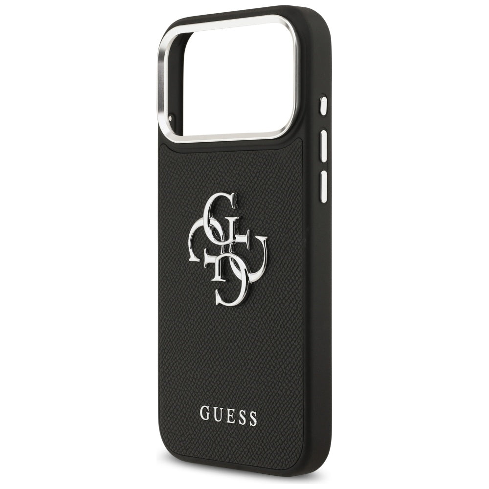 Fodral för Apple iPhone 17 Pro Max, Guess, 4G Grained Big and Classic Logo, Svart Silver
