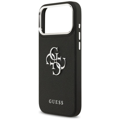 Fodral för Apple iPhone 17 Pro Max, Guess, 4G Grained Big and Classic Logo, Svart Silver