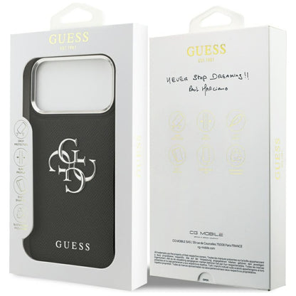 Fodral för Apple iPhone 17 Pro Max, Guess, 4G Grained Big and Classic Logo, Svart Silver