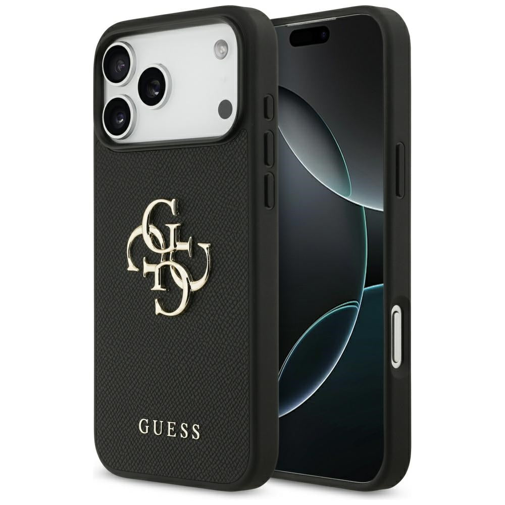 Fodral för Apple iPhone 17 Pro Max, Guess, 4G Grained Big and Classic Logo, Svart