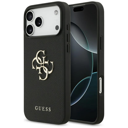 Fodral för Apple iPhone 17 Pro Max, Guess, 4G Grained Big and Classic Logo, Svart