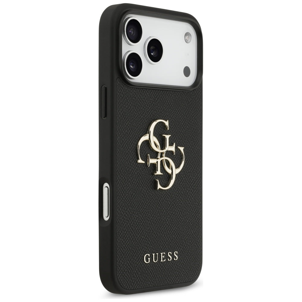 Fodral för Apple iPhone 17 Pro Max, Guess, 4G Grained Big and Classic Logo, Svart