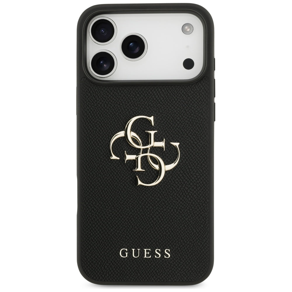 Fodral för Apple iPhone 17 Pro Max, Guess, 4G Grained Big and Classic Logo, Svart