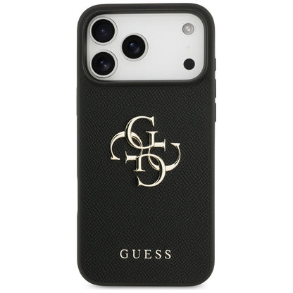 Fodral för Apple iPhone 17 Pro Max, Guess, 4G Grained Big and Classic Logo, Svart