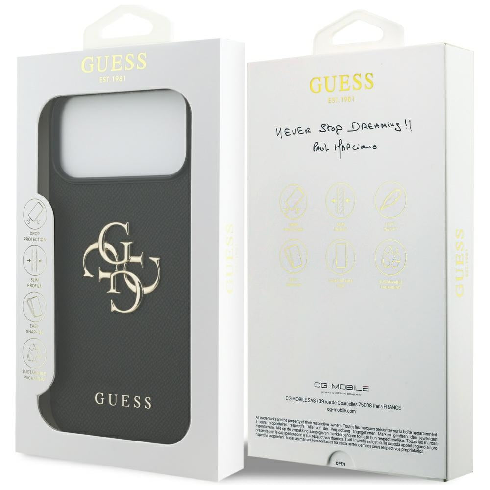 Fodral för Apple iPhone 17 Pro Max, Guess, 4G Grained Big and Classic Logo, Svart